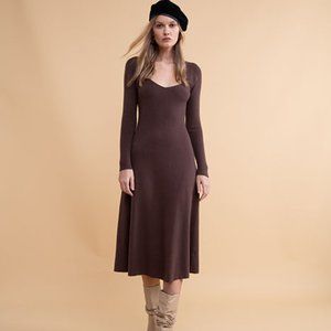 Rachel Parcell Long Sleeve A-Line Midi Sweater Dress Chocolate Brown